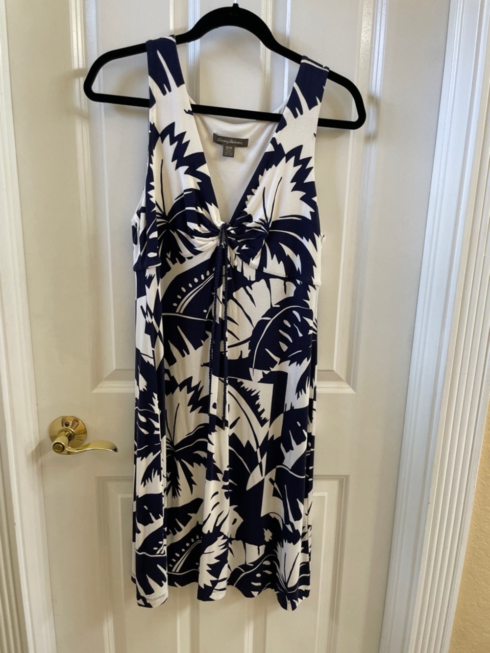 Tommy Bahama Navy and White Tropical Knot-Front Midi Dress
